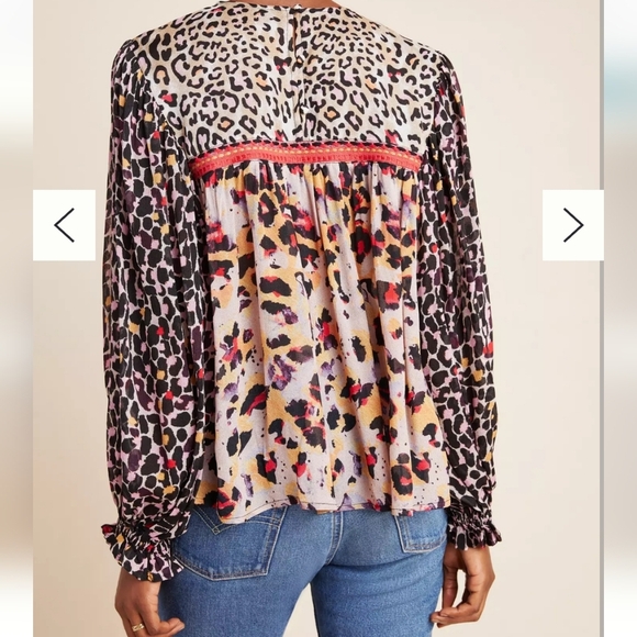 Anthropologie Joelle Leopard Peasant Blouse Size Medium - Picture 2 of 14